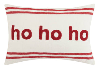Stripe Boucle Ho Ho Ho Embroidered Pillow