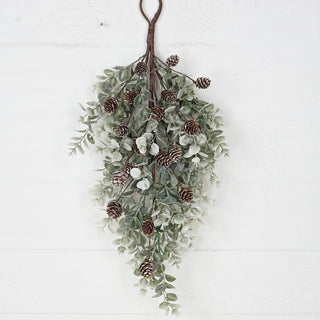 Teardrop Christmas wreath with sage eucalyptus and birch cones