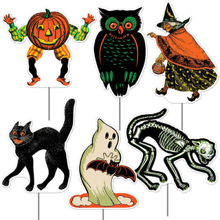 Plastic Vintage Halloween Yard Signs, 11½"-12¼", Pack of 6