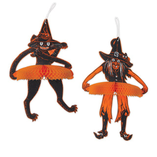 Vintage Halloween Jointed Tango 16" Witch & 15" Cat