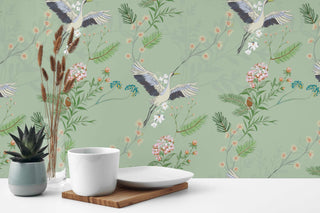 Green Crane Chinoiserie Drawer Liner
