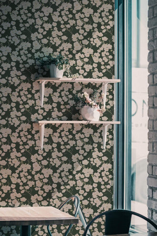 Dark Green Cherry Blossom Floral Drawer Liner