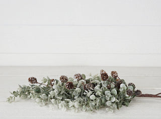 Teardrop Christmas wreath with sage eucalyptus and birch cones