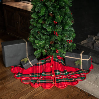 Red Tartan Plaid Scalloped Christmas Tree Skirt - 50 inch
