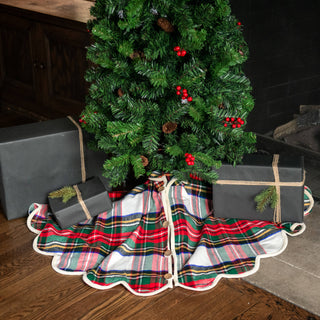 White Tartan Plaid Scalloped Christmas Tree Skirt - 50 inch