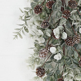 Teardrop Christmas wreath with sage eucalyptus and birch cones