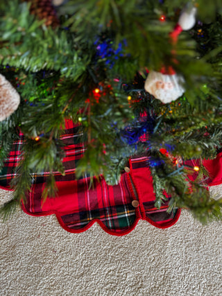 Red Tartan Plaid Scalloped Christmas Tree Skirt - 50 inch