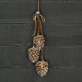 Champagne Glitter Pinecone Trio Cluster with Bell