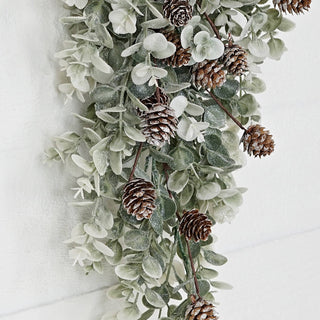 Teardrop Christmas wreath with sage eucalyptus and birch cones