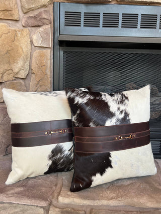 Equestrian Snaffle Bit Cowhide Leather Pillow Cover 18”