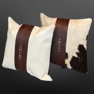 Equestrian Snaffle Bit Cowhide Leather Pillow Cover 18”