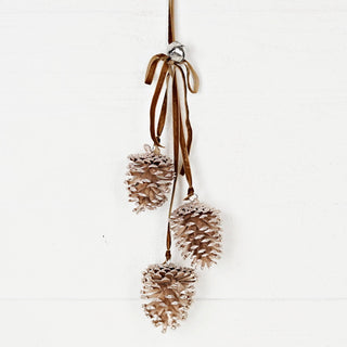 Champagne Glitter Pinecone Trio Cluster with Bell