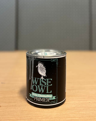 Wise Owl Primer cans in white, gray, clear, and dark gray. Essential for optimal One Hour Enamel adherence.