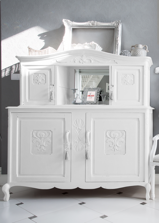 Smooth white chalk paint finish on a vintage cabinet with Snow Owl chalk paint