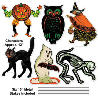 Plastic Vintage Halloween Yard Signs, 11½"-12¼", Pack of 6