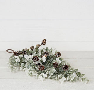 Teardrop Christmas wreath with sage eucalyptus and birch cones