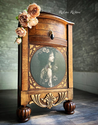 Mint by Michelle Siren decoupage paper refinished jacobean side table by Relove Restore