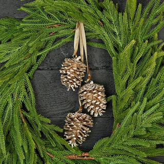 Champagne Glitter Pinecone Trio Cluster with Bell
