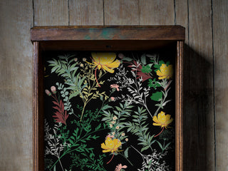 Floral Botanical on a Black Background Peel and Stick Drawer Liner