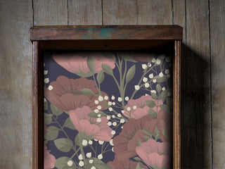 Dark Maroon Floral Peel and Stick Drawer Liner