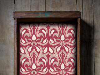 Art Deco Floral Burgundy Peel and Stick Drawer Liner