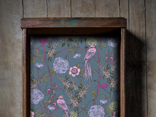 Blue Floral Bird Peel and Stick Drawer Liner