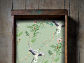 Green Crane Chinoiserie Drawer Liner