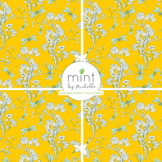 Yellow Chinoiserie Mint Tissue Paper Upcycle Supply, Unique Home Decor Seamless Pattern Tissue Paper Furniture Art, French inspired Decor