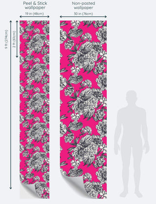 Scale illustration of bold pink and floral kitchen shelf paper