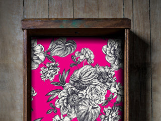 Hot Pink Floral Drawer Liner for Furniture Drawers.